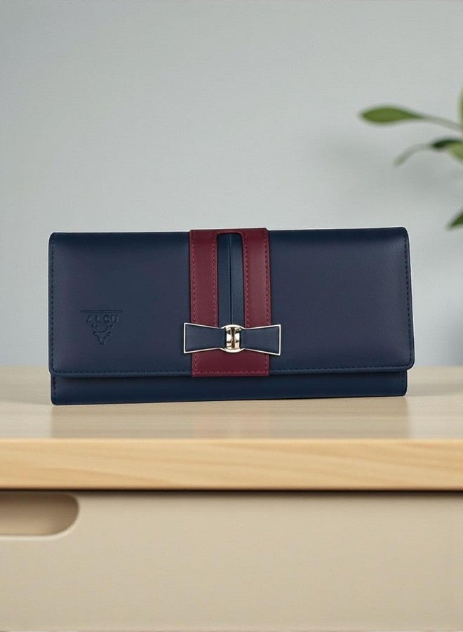 ALSU Women's Premium PU Leather Wallet Hand Purse | Multi-Compartment Clutch Purse with 6 Card Slots, Coin Pocket & Zipper Closure (Blue) - Image 4